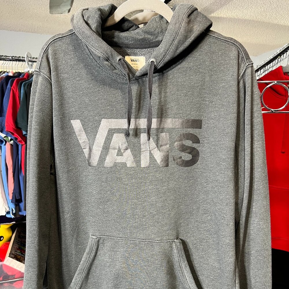 VANS Grey Hoodie with Black Vinyl Logo and Kangaroo Pocket
